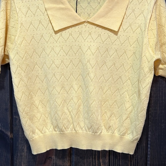 Zara Cropped Polo Top M Yellow Eyelet Short Sleeves Collared Academia Preppy - Picture 4 of 9